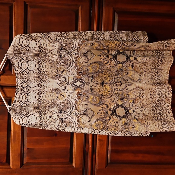 Dana Buchanan Long Sleeve Blouse, Lightweight, Olive Green And Cream, Sz L - Picture 2 of 8